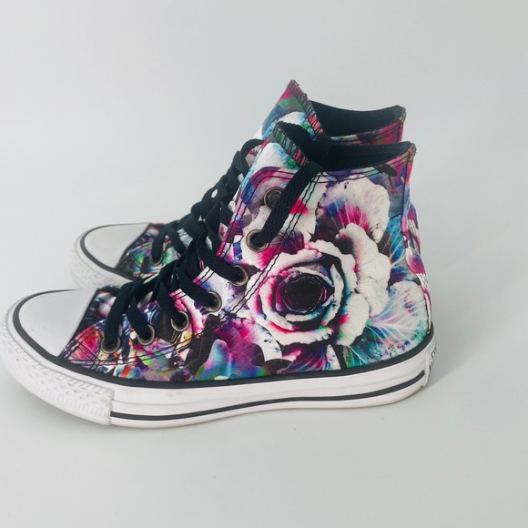 Converse All Star Chuck Taylor High Top Floral Rose Print Satin Sneakers Size 6 - Picture 3 of 12